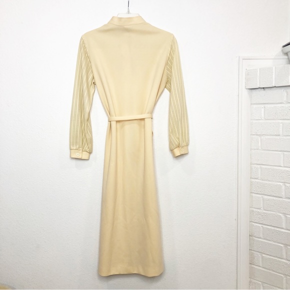 Vintage Lady Blair Midi Shirt Dress Long Sleeve Tie Waist Butter Yellow - Picture 3 of 15